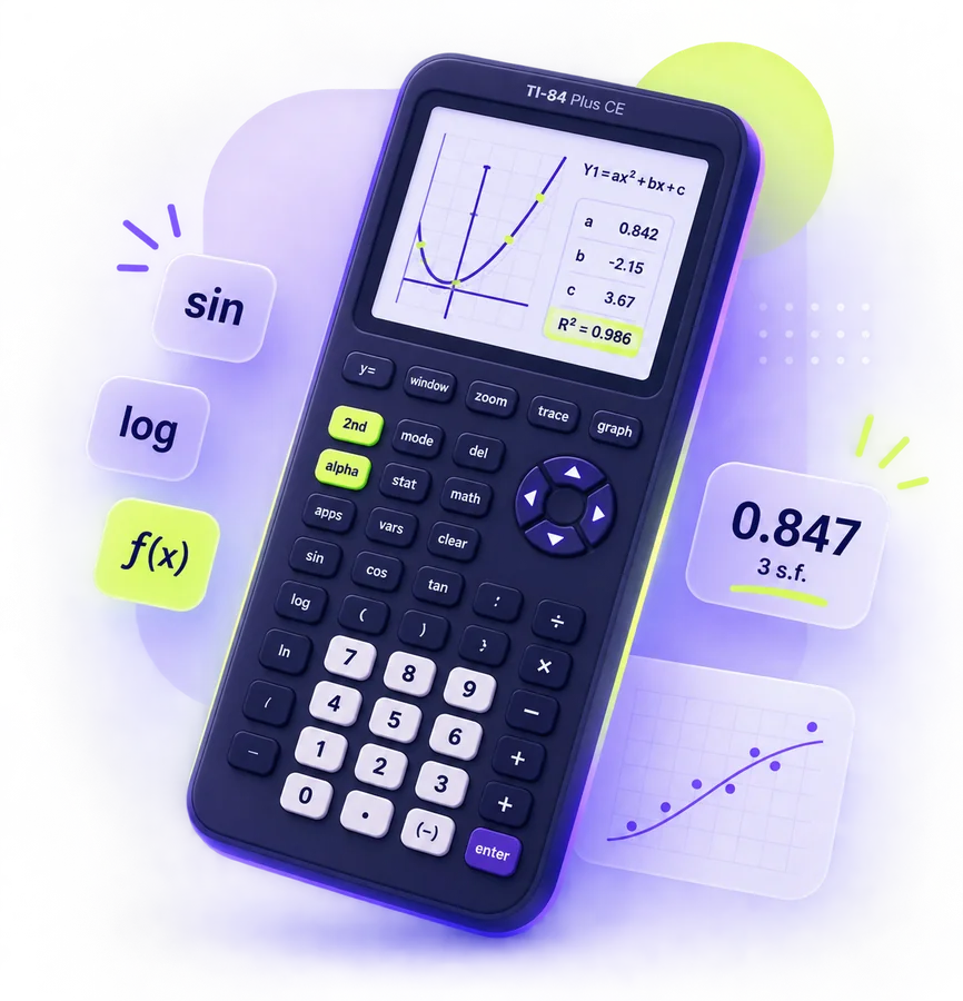 Calculadora gráfica mostrando una función y sus resultados